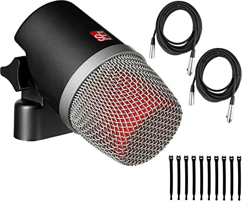 Briskdrop Electronics - V Kick Drum Supercardioid Dynamic Microphone Bundle with 2 XLR Cables and 10 Cable Ties