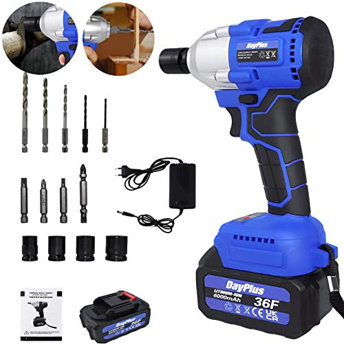 Cordless Impact Wrench Cordless Drill 2 in 1, 420Nm Rotary Impact Wrench, 1/2 inch Drill Chuck Impact Wrench 6.0Ah Battery,Built-in LED Work Light (2 Batteries)