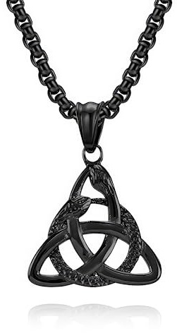 MERTTURM Schlangen Anhänger Halskette Herren Edelstahl Wikinger Symbol Kette Modeschmuck für Männer Vater Ehemann Schwarz Silber