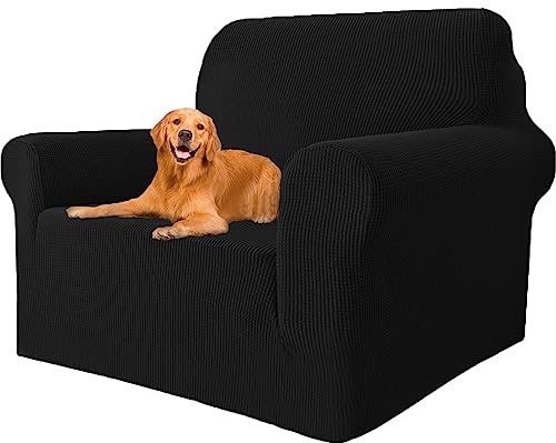 YSTELLAA Stretchigt Sofföverdrag Med Armstöd 1-Sit, Pet Soff Cover Töjbart Överdrag, Elastiskt Soffskydd Universell, Modernt Soffskydd Jacquard, Avtagbar Halkfri Fåtöljöverdrag, Svart
