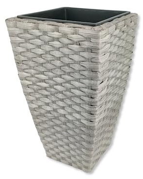 DARO DEKO Poly-Rattan Blumentopf grau 30 x 51cm eckig hoch mit Einsatz schwarz Blumenkübel Übertopf Pflanz-Töpfe