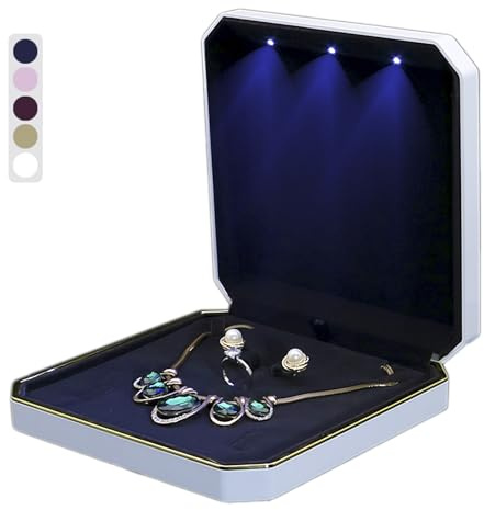 HSLFUAI Boîte à Bijoux avec Lumière LED pour Collier – Écrin Cadeau Luxueux avec Intérieur en Velours Noir – Idéal pour Mariage, Anniversaire, Saint-Valentin, Fête des Mères, Noël
