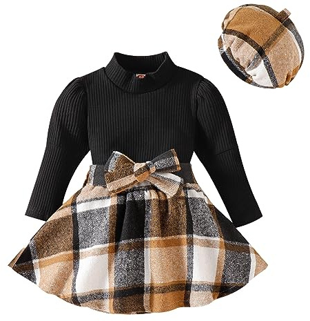 Miipat Conjunto de Ropa Niña Bebé Conjunto Niñas Pequeñas Primavera Otoño Tops de Manga Larga Tipo Suéter con Minifaldas Vestidos para Niñas