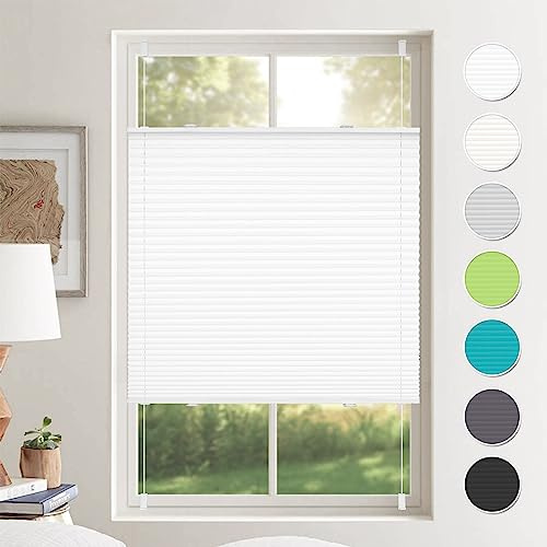 Plissee ohne Bohren Plissees Klemmfix Weiß 80x130cm(BxH) Jalousie Plisseerollo Blickdicht Fensterrollo innen ohne Bohren Sichtschutz & Sonnenschutz Rollos für Fenster ohne Bohren