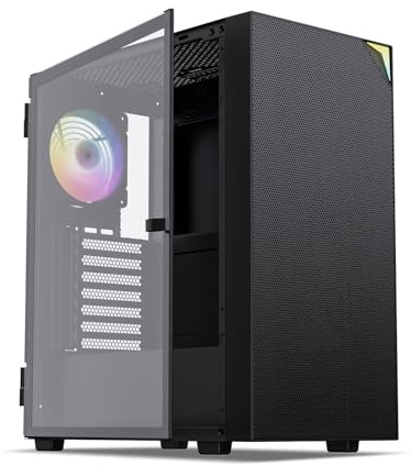 Vetroo AL800 Mid Tower ATX PC Computer Case - Door Opening Design Tempered Glass, Adjustable LED Strip, Pre-Installed ARGB & PWM FDB Fan in Rear, Support for 50 Series GPUs (Black)