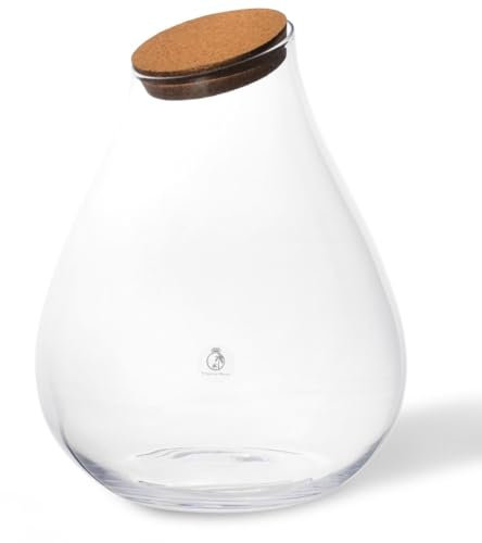Glass Terrarium Container with Cork Lid – XL Teardrop Shape, 43 cm Tall, 20L – Handblown Closed Terrarium Jar for Tropical Plants, Moss & Fairy Gardens – Large Decorative Vase (with Standard Lid)