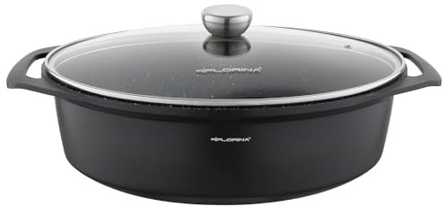 FLORINA Cocotte in Alluminio (7,3 l) I Pentola Ovale per Brasatura CHEF I Casseruola con Coperchio e Manici I Rivestimento Antiaderente I Adatta a Tutti i Tipi di Fornelli, Induzione e Forno
