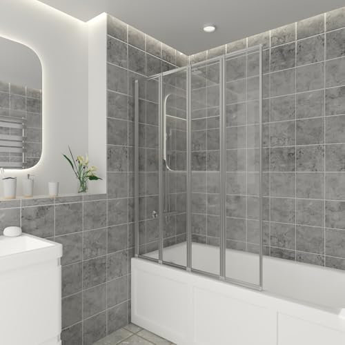 NRG 850x1400mm 4 Panel Folding Bath Shower Screen Clear Glass Bathtub Door Pivot Swing Panel