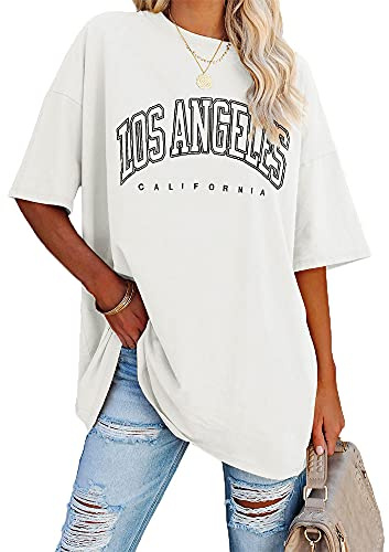 Ebifin T-shirt surdimensionné pour femme - Vintage - Manches courtes - Col rond - Los Angeles - Hauts décontractés et décontractés - Basique - T-shirt d'été