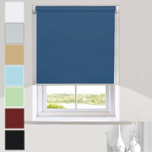 Klemmfix Estor Opaco Enrollable 95 x 160 cm Fácil de Instalar sin Herramientas Estor Tela Estor Liso con Cadena, para Ventanas y Puertas, Azul Oscuro
