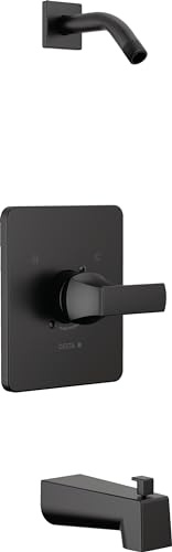 Delta Faucet Velum 14 Series - Kit di finiture per vasca e doccia monofunzione, kit di finiture per valvola, maniglia doccia, kit di finiture per doccia Delta nero opaco, T14437-BLLHD (soffione doccia