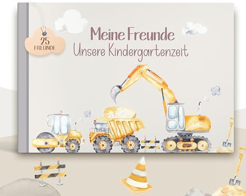 Marvelights Meine Kindergarten Freundebuch, Ein Album für meine ersten Freunde, Alle meine Freunde, Freundschaftsbuch für Mädchen und Jungs zum Ausfüllen (Bagger 001)
