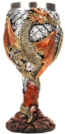 Copa Medieval, Copa De Dragón De Acero Inoxidable, Cáliz De Vino Duradero con Diseño De Dragones, Exquisita Copa De Bebida Medieval, Copa, Bebida Medieval Intrincadamente Tallada para Coleccionistas,