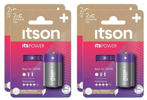 ITSON Lot de 4 x 2 Piles Alcalines LR14/C 1,5V ItsPOWER