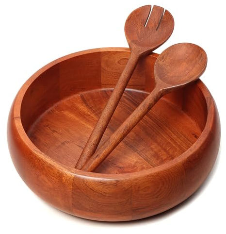 LAVAUX DESIGNS Große Salatschüssel aus Holz mit Zange, 30,5 x 10,2 cm, natürliches Finish