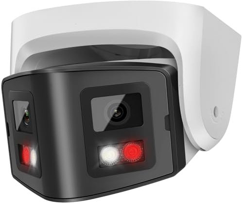 PANOEAGLE Telecamera IP PoE a doppia lente da 4 MP per esterni con grandangolo panoramico a 170°, visione notturna a colori e IR, rilevamento uomo/veicolo, conversazione bidirezionale, micro SD (512G