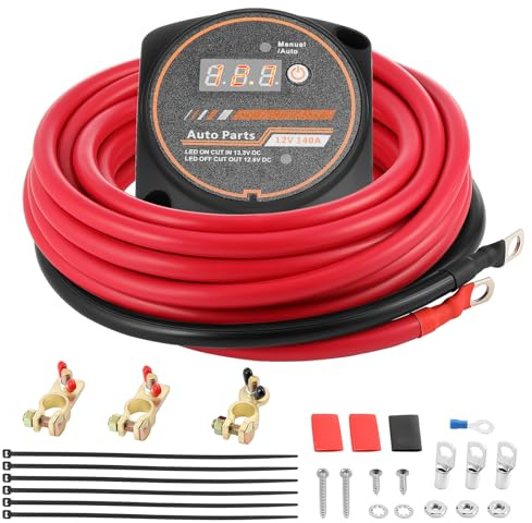 GEARMONSTER 12V/140A BSR vollautomatisches Batterie Trennrelais mit LCD Display, Doppelbatterie-Isolator-Kit, VSR Automatisches Ladegerät mit 6M Kabel für Auto, LKW, Wohnmobile, Boote | Batterie Isolator, Spannungsempfindliches Relais, vollautomatisch, Doppelbatterie-Isolator-Kit, Auto, LKW, Wohnmobil, Boot