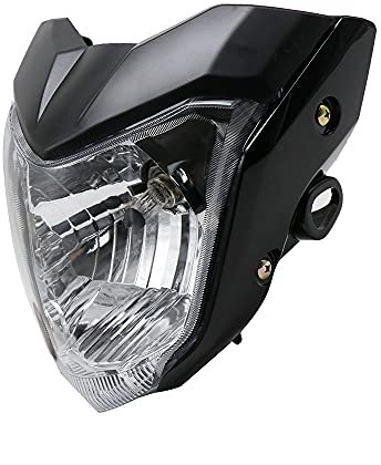 AYKANING Motorrad Hauptscheinwerfer,Motorrad Scheinwerfer 4 Farbe Motorrad Scheinwerfer Kopf Licht Mit Birne Bracket Montage Passend Für Fz16 Ys150 Fzer150 Kopflampe Licht(Color:Black)