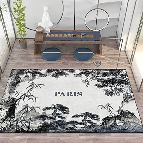 WDSOPK Moderner Teppich, Kurzflor-Teppiche, Schlafzimmer, Zimmer, weicher Teppich, einfache schwarz-weiße Blumen, Pflanzen, Blumen und Vögel, 160 x 280 cm (140 x 200 cm)