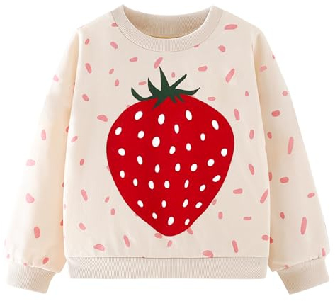 Gumyoss Sweatshirt flicktröja för barn flickor, bomullströja småbarn, flickor, långärmade toppar ålder 2–8 år, Jordgubb, 104