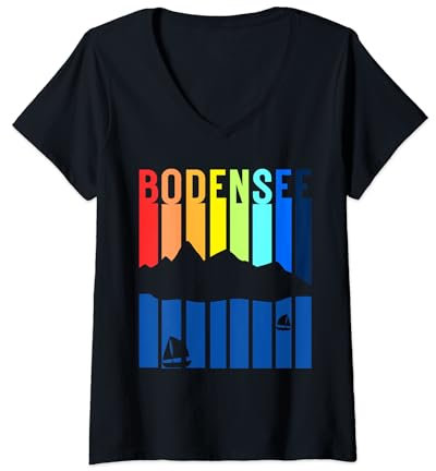 Damen Bodensee Segelboot Berge Design Bodenseeregion Bodensee T-Shirt mit V-Ausschnitt