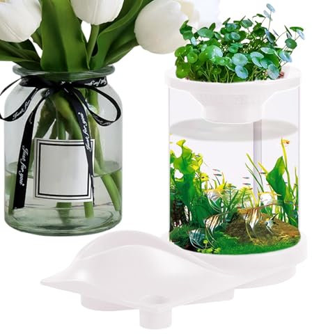 Ruwshuuk Kleines Aquarium, Aquarium für Wassertiere - Selbstversorgendes, leises Fischglas mit Filtersystem - Selbsterhaltendes Aquarium mit Aquarium-Aquaponik-Ökosystem für Fischgeschäft, Zuhause,