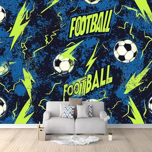 Photo Wallpaper Blue Green, Non-Woven Wall Art Wallpaper Mural Modern Design Living Room Bedroom Non-Woven murals 118.11 x 82.68 (W x H), Lightning Football