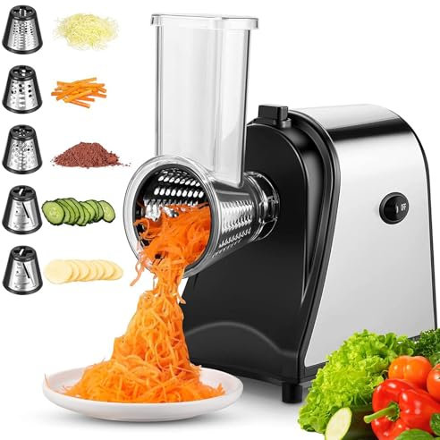 Rallador De Queso Eléctrico, Ensaladora Con 5 Tambores De Acero Inoxidable, Rallador Eléctrico De Control De Un Toque Para Verduras, Frutas, Patatas, Picadora Ralladora Rotativa Automática