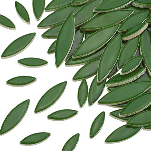 SOFPLATE 1 Box 200G Petal Shaped Mosaic Tiles Dark Green Mosaic Tile Porcelain Opaque Leaf Flower Leaves Stained Small Cabochons Pieces for Handmade Art Crafts Home Outdoor DIY Making Decorations