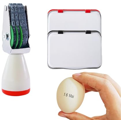 Eier-Datier-Set mit Stempel, Rot- und Schwarz-Tinte, für Eiermarkierung, 4mm Datums-Kautschukstempel, Nur Monat und Tag, kein Jahr