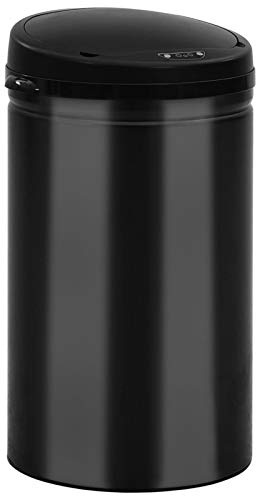 Gecheer Poubelle à Capteur Automatique 40 L Acier au Carbone Noir, Poubelle de Cuisine avec Compartiments pour Salle de Bain, Chambre, Salon, Hôtel, Restaurants, Bureau à Domicile