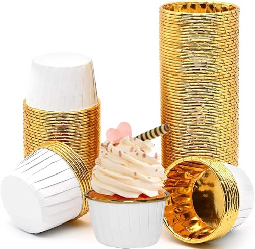 Muffinförmchen-Papier, Cupcake-Papier, antihaftbeschichtete Einweg-Backförmchen für Muffinblech-Cupcakes (Weißgold – 50er-Pack)