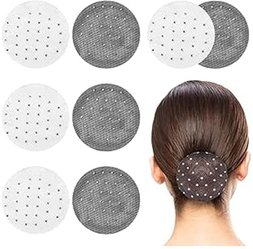 Elastische Haarnetze, glänzend, unsichtbar, mit Strasssteinen, elastischer Rand, Netz, für Damen, für Ballett, Tänzer, Koch, Krankenschwester, Bankbeamter (Schwarz und Weiß), 8 Stück