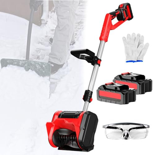 Pala da neve senza spazzole wireless - Spazzaneve alimentato a batteria per vialetti, strade - Spazzaneve elettrico a spinta con asta telescopica e manico regolabile,Red