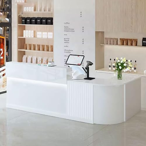 GUQASDV Reception Desk Modern, Reception Table, Empfangstresen Klein, Rezeptionstheke Holzwerkstoff mit Feiner Verarbeitung für Schönheitssalons(White+White,140cm)
