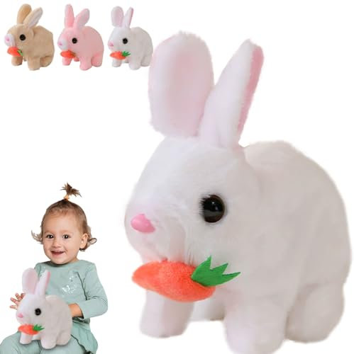 Mizijia Bunny Pal,Bunny Pal Hase, Bunny Mein Realistisches Kaninchen, Interaktives Elektronisches Haustier Plüschhasenspielzeug, Kann Gehen und Sprechen, Ostergeschenke Kinder(Weiß)