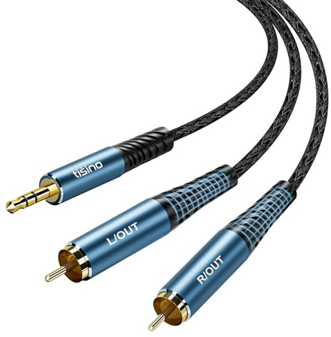 Tisino Câble Audio 2 RCA vers Jack 3,5mm TRS Mâle Aux Stéréo - 3m | 3,5mm Jack vers 2 RCA pour Smartphone/Amplificateur/Table de Mixage/TV, Cuivre OFC, Câble Aux Stéréo, Connecteurs Plaqué Or