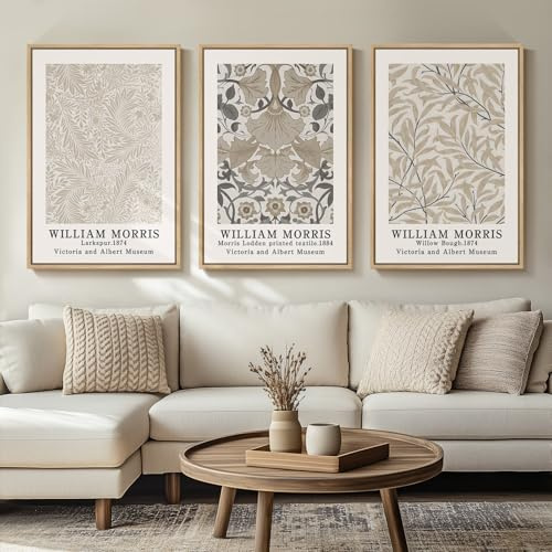 Large Framed Vintage William Morris Canvas Wall Art Set of 3, 30x60 In
