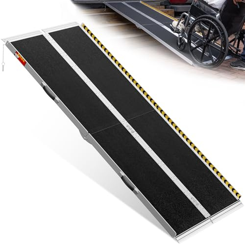 PURFINO Rollstuhlrampe 213CM, Belastbar bis 363KG, rutschfeste Aluminium Klappbar Rollstuhl Rampe mit Carborundum Belag für Stufen, Türschwelle, Bordsteine, Treppen und Autos