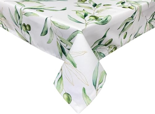 Tovaglia Olive ca. 130x220 cm - beties Italy Collection 100% cotone - qualità premium - bianco con olive verdi e delicati dettagli dorati