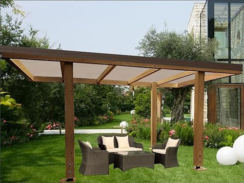 Futurazeta - Pergola Gazebo Ricovero auto e moto in Legno Lamellare Pesante, 500 x 316 cm, Serie IRON 500 (Rovere, Con Telo Intrecciato)