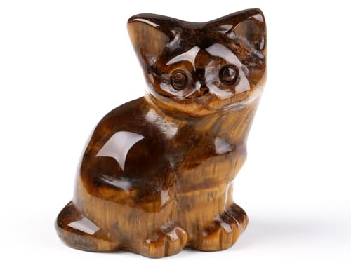 Sahoottie Katzen Deko Tigerauge Katze Figur Braune Kristalle Steine Katzenfigur Tigerauge Deko Figuren Geschenke für Katzenliebhaber Katze Geschenk Dekoration für Zuhause