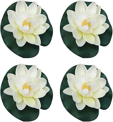 LiZEROGDAX Künstliche schwimmende Lotusblüten aus Schaumstoff mit Seerosen, Aquarium, lebensecht für Terrasse, Teich, Pool, Haus, Garten, besondere Anlässe, Dekoration, 4 Stück