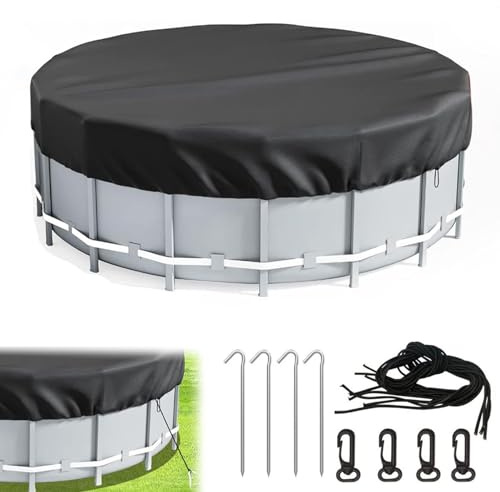Above Ground Pool Cover, 10ft 12ft 15ft 18ft Round Solar Pool Cover, Waterproof & Dustproof, Heavy Duty Winter Pool Cover For Inground/above Ground Pools, With Drawstring & Ground Spikes, Black 15ft