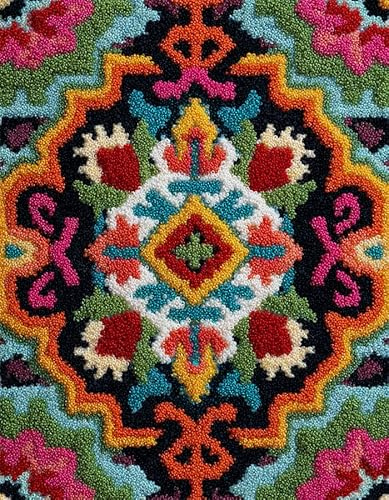 Wallphantom Stile retrò Kit per la Realizzazione di Tappeti,Motivi di piastrelle colorate,Kit Gancio di Chiusura Tappeto,Tappeto per Uncinetto Latch Hook Rug per Bambini e Adulti,60x90cm