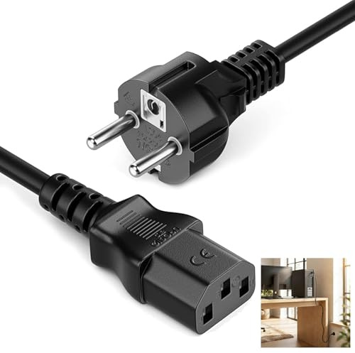 Câble D’Alimentation De 1.5 M avec Fiche à Contact De Protection Type F (CEE 7/4) vers Prise Femelle C13 pour Pc, Moniteur, Imprimante, VidéOprojecteur, Console De Jeux - Couleur Noire