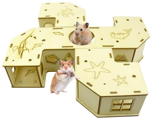 Gazocua Labyrinthe pour Hamster,Tunnel de Jeu pour Cage de Hamster - Jeu en Bois Maison Activité Et Enrichissement pour Chinchilla Furet Lapin Hérisson Gerbille