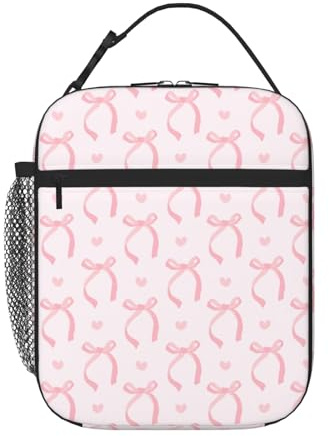 Insulated Lunch Bag for Women Girls, Cute Pink Butterfly Bow Girls Lunch Bag Reusable Leakproof Thermal Cooler Bags Adult Kid Packed Lunchbox for Work School Picnic Travel Beach Preppy Stuff Gifts