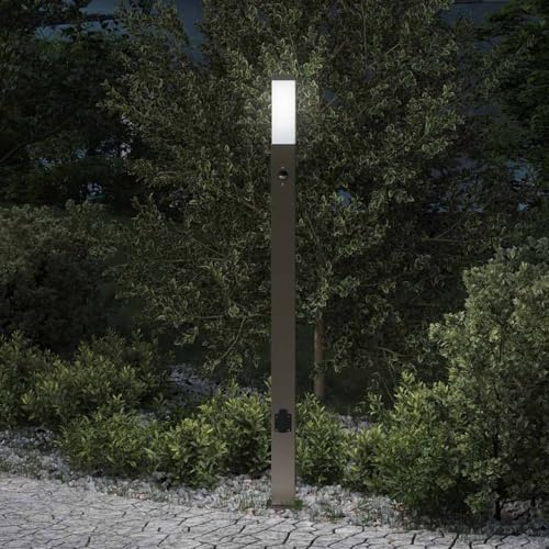 Gecheer Pollerleuchte mit Sensor und Steckdose 110 cm Edelstahl IP44, Wegeleuchte Außenleuchte Gartenbeleuchtung für Sicherheit Haustür Garage Hof4006069