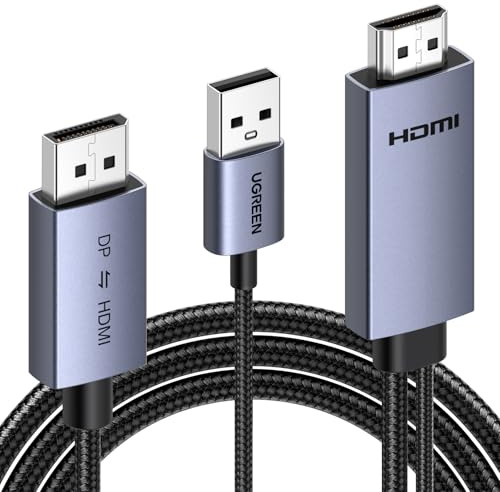 UGREEN Bi-directional HDMI to DisplayPort Cable 4K@60Hz 2K@144Hz 1080P@240/120Hz Active DP HDMI HDR HDCP Adapter Compatible for PS5 PS4 Xbox Switch Laptop PC DVD Player TV Graphic Card Monitor(1M)